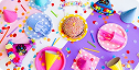 Objetos de aniversário infantil coloridos