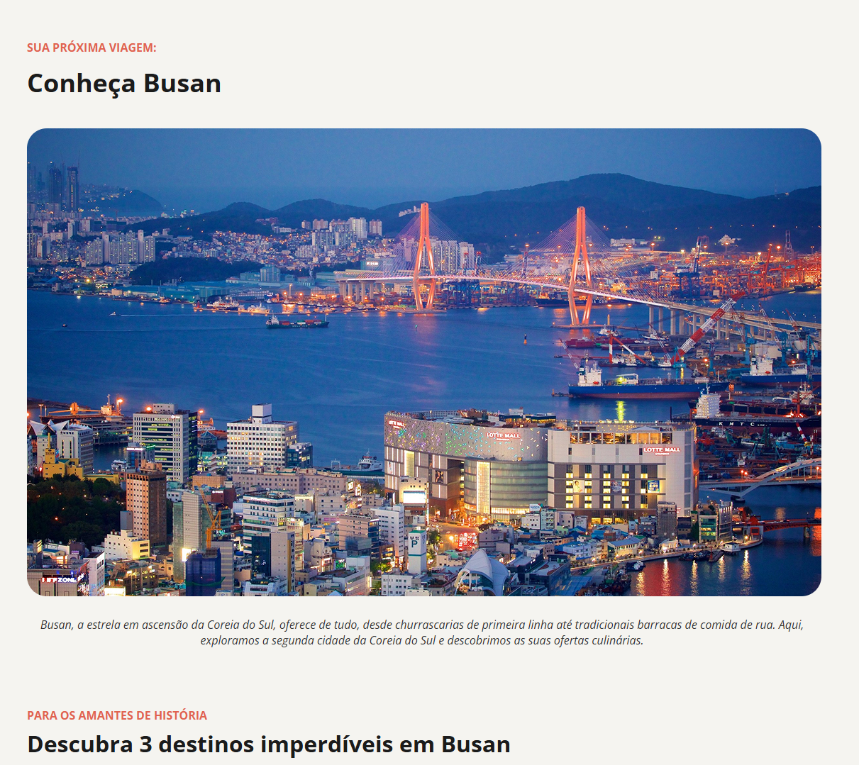 Página de destino focada em turismo, utilizando técnicas de layout para destacar pontos turísticos e informações locais